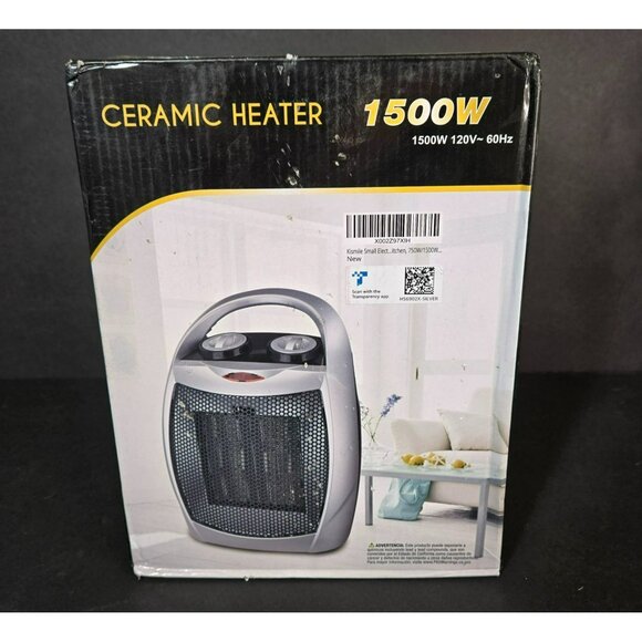 Portable 1500W Ceramic Space Heater Thermostat Control  SILVER Model PTC909A - Picture 2 of 4